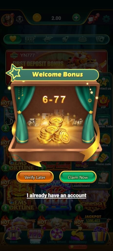 welcome bomnus yn 777 game